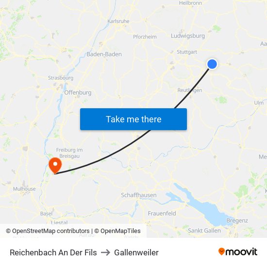 Reichenbach An Der Fils to Gallenweiler map