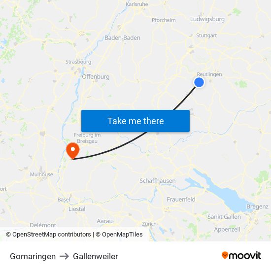 Gomaringen to Gallenweiler map