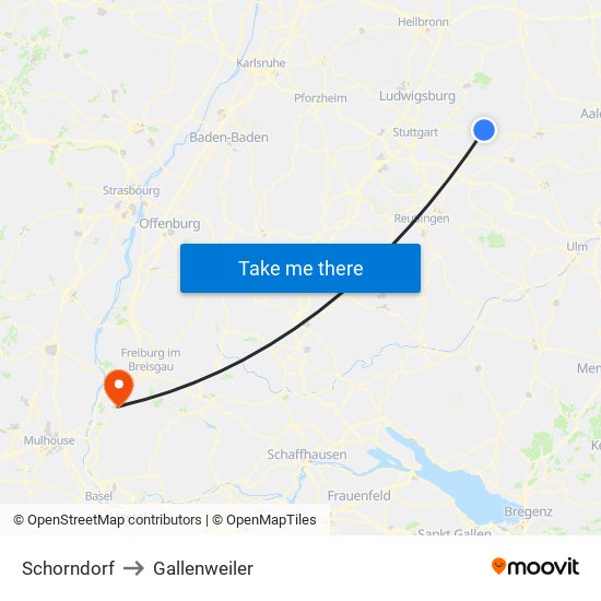 Schorndorf to Gallenweiler map