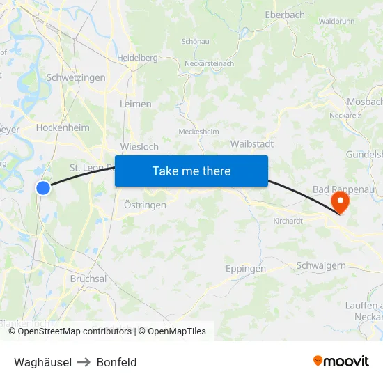 Waghäusel to Bonfeld map