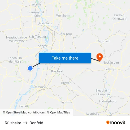 Rülzheim to Bonfeld map