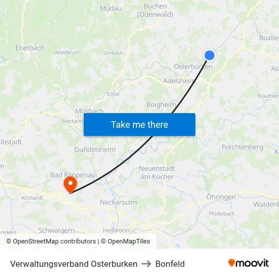 Verwaltungsverband Osterburken to Bonfeld map