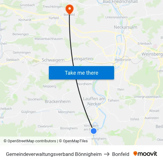 Gemeindeverwaltungsverband Bönnigheim to Bonfeld map