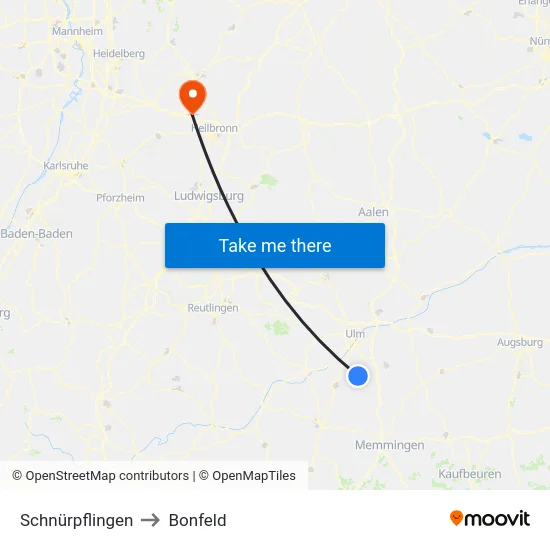 Schnürpflingen to Bonfeld map