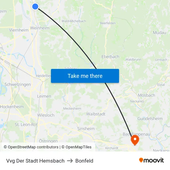 Vvg Der Stadt Hemsbach to Bonfeld map
