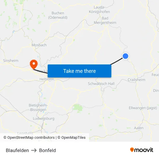 Blaufelden to Bonfeld map