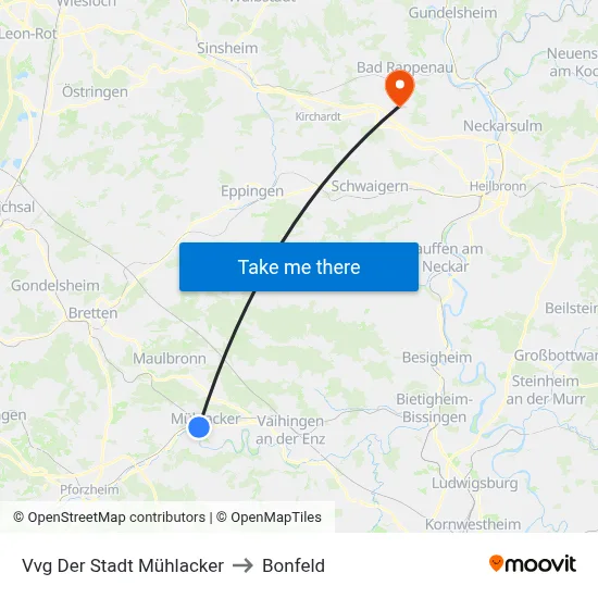 Vvg Der Stadt Mühlacker to Bonfeld map