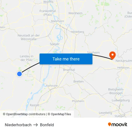Niederhorbach to Bonfeld map