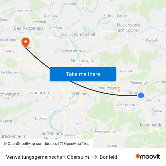 Verwaltungsgemeinschaft Obersulm to Bonfeld map