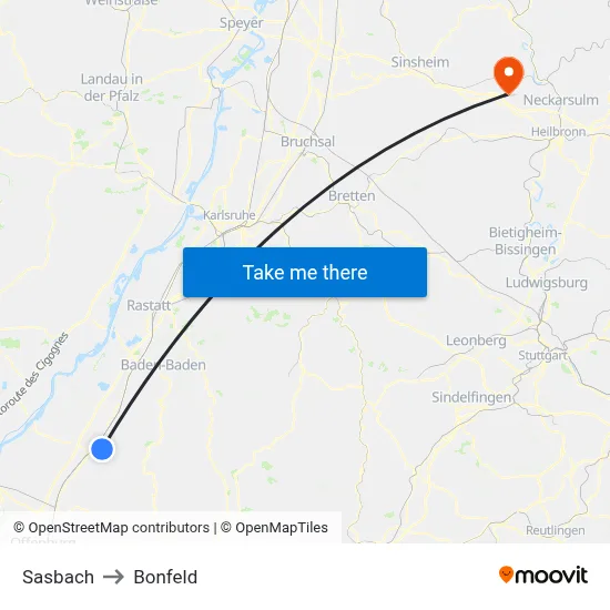 Sasbach to Bonfeld map