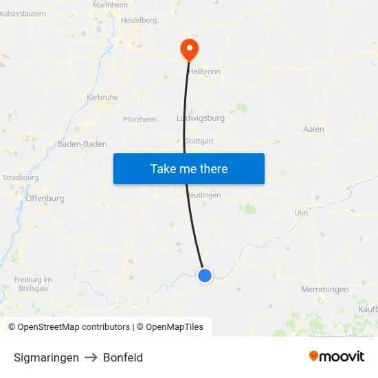 Sigmaringen to Bonfeld map