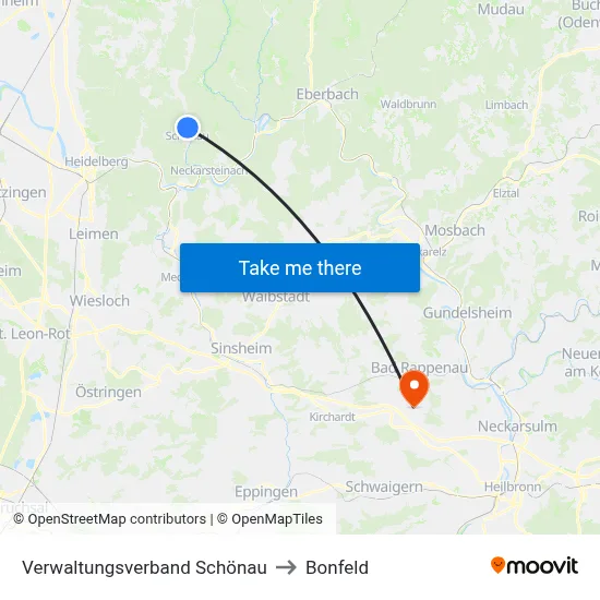 Verwaltungsverband Schönau to Bonfeld map