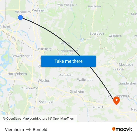 Viernheim to Bonfeld map