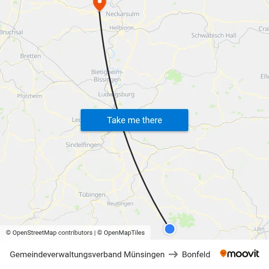 Gemeindeverwaltungsverband Münsingen to Bonfeld map
