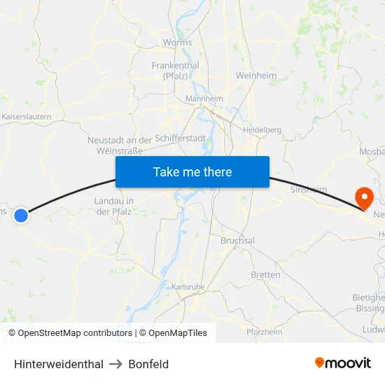 Hinterweidenthal to Bonfeld map