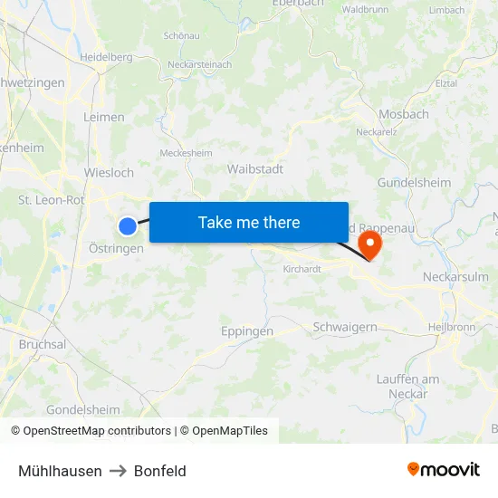 Mühlhausen to Bonfeld map