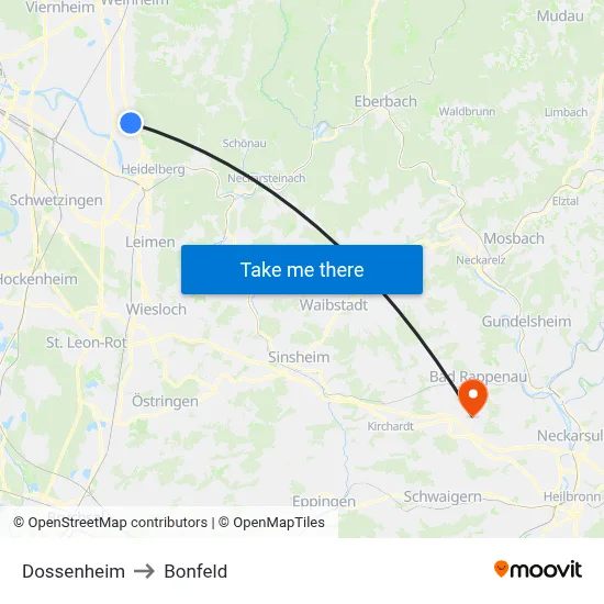 Dossenheim to Bonfeld map