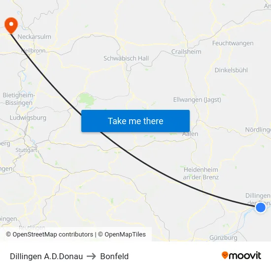 Dillingen A.D.Donau to Bonfeld map