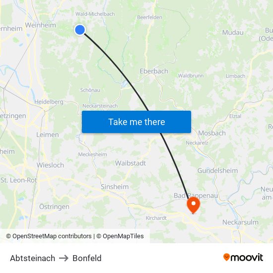 Abtsteinach to Bonfeld map