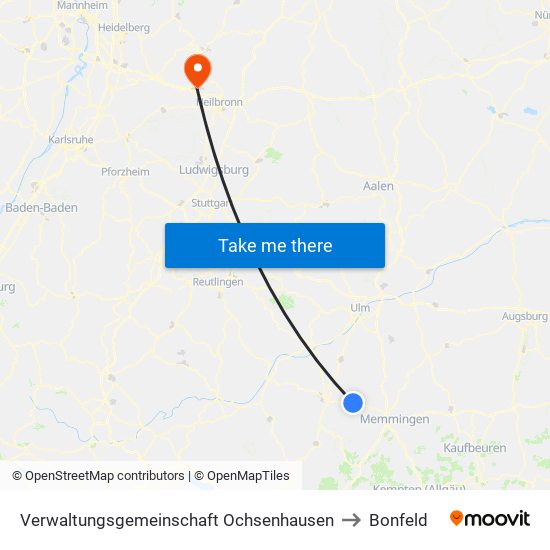 Verwaltungsgemeinschaft Ochsenhausen to Bonfeld map