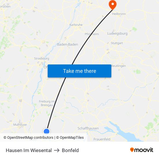 Hausen Im Wiesental to Bonfeld map