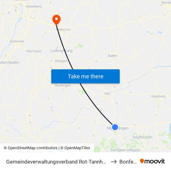 Gemeindeverwaltungsverband Rot-Tannheim to Bonfeld map