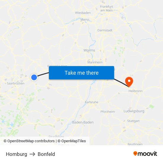 Homburg to Bonfeld map