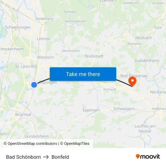 Bad Schönborn to Bonfeld map