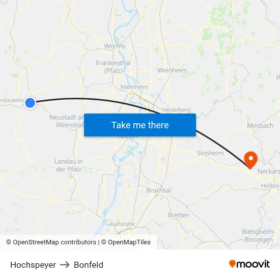 Hochspeyer to Bonfeld map