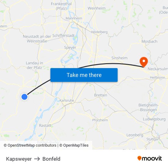 Kapsweyer to Bonfeld map