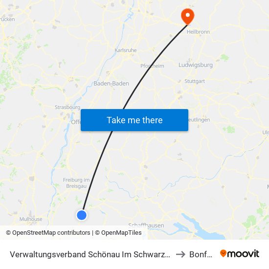 Verwaltungsverband Schönau Im Schwarzwald to Bonfeld map