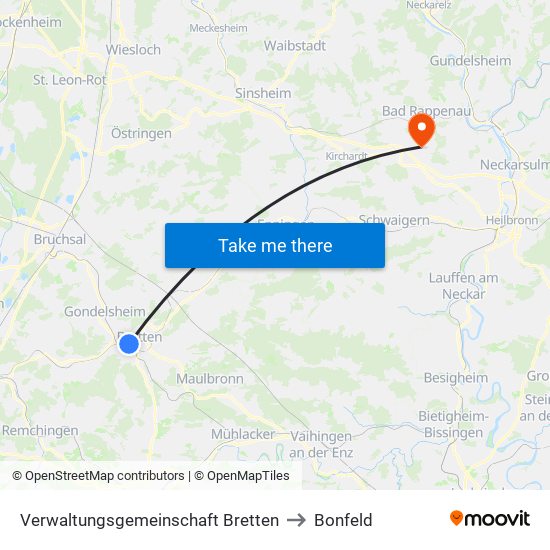 Verwaltungsgemeinschaft Bretten to Bonfeld map