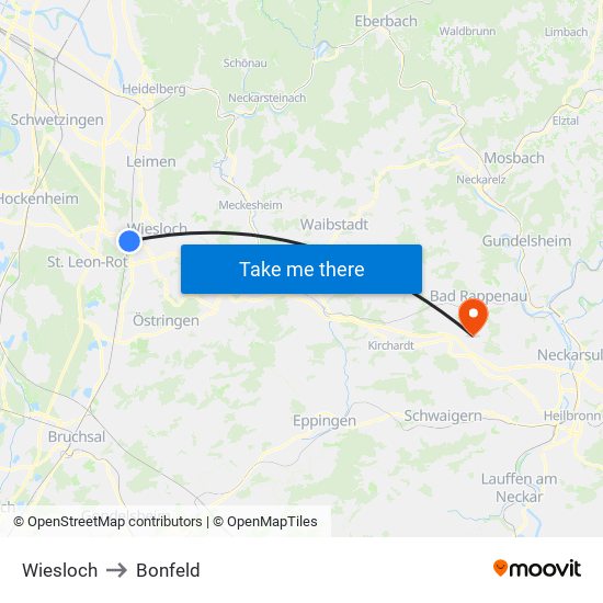 Wiesloch to Bonfeld map