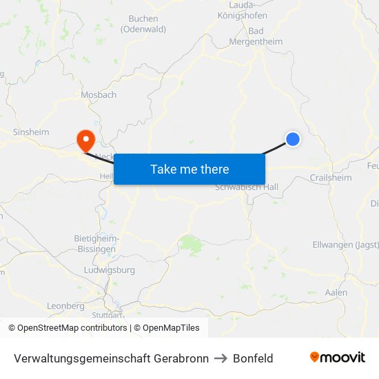 Verwaltungsgemeinschaft Gerabronn to Bonfeld map