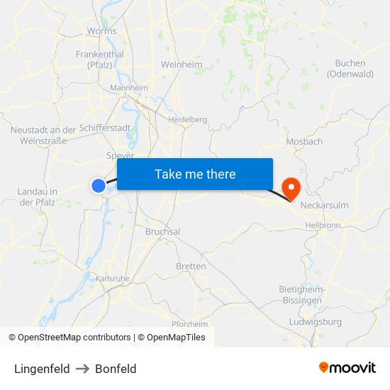 Lingenfeld to Bonfeld map