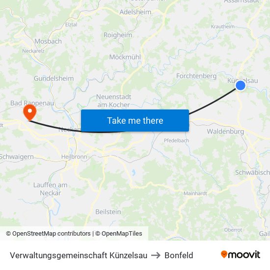 Verwaltungsgemeinschaft Künzelsau to Bonfeld map