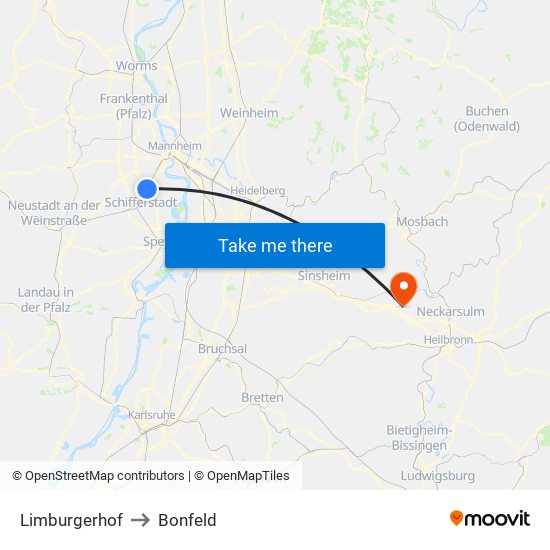 Limburgerhof to Bonfeld map