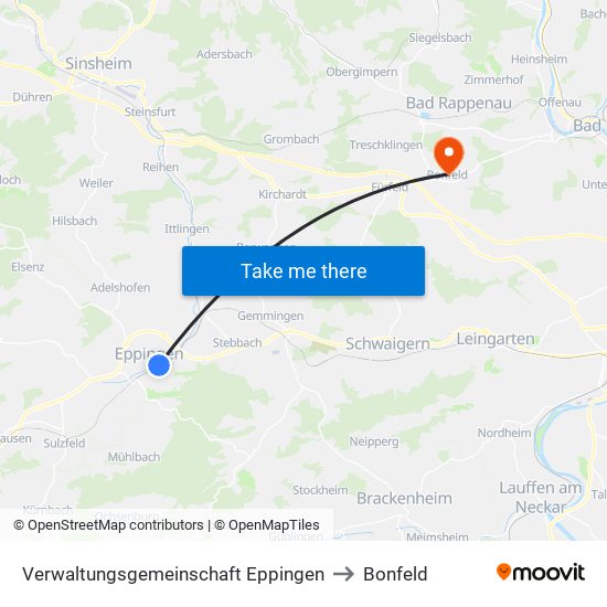 Verwaltungsgemeinschaft Eppingen to Bonfeld map