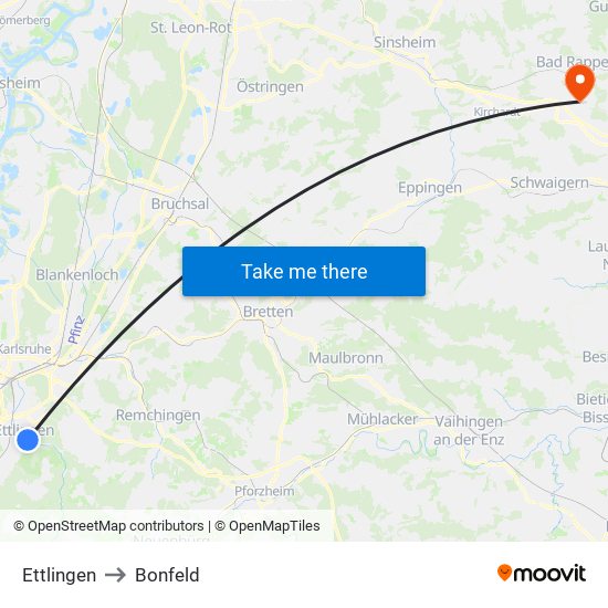 Ettlingen to Bonfeld map