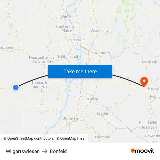 Wilgartswiesen to Bonfeld map
