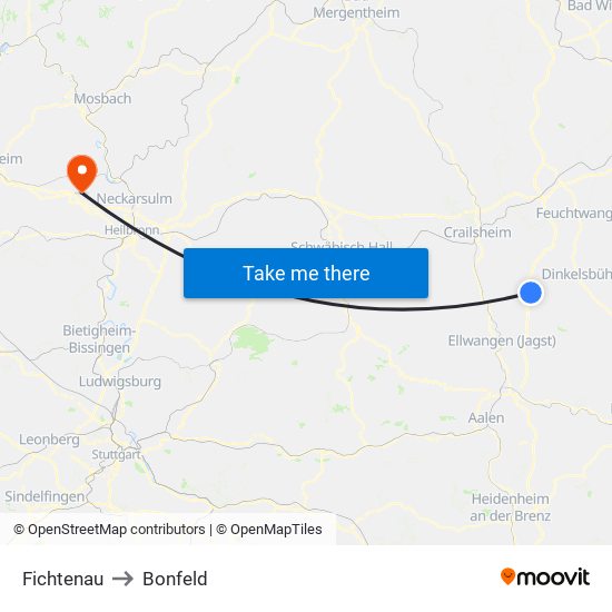 Fichtenau to Bonfeld map