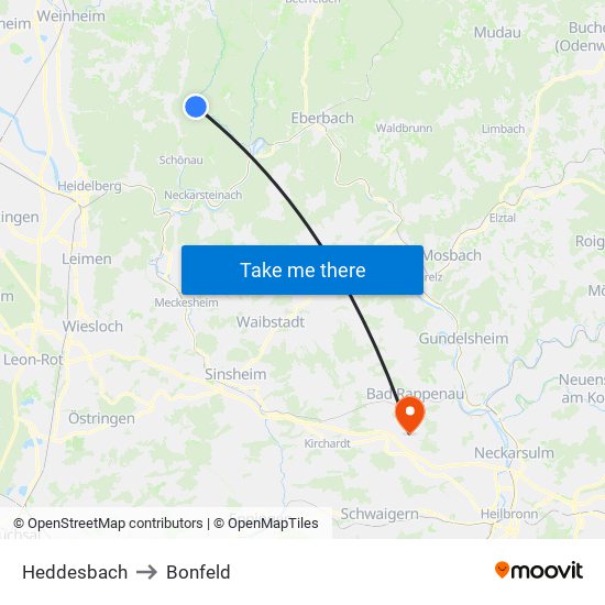 Heddesbach to Bonfeld map