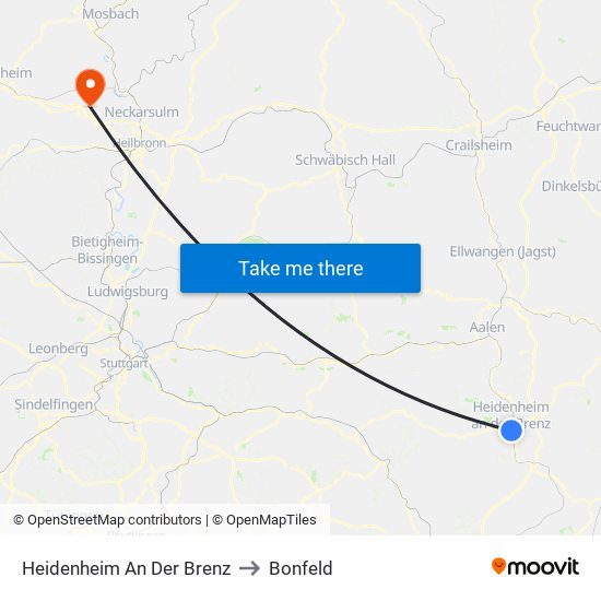 Heidenheim An Der Brenz to Bonfeld map