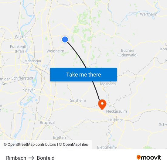 Rimbach to Bonfeld map