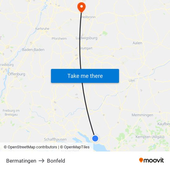 Bermatingen to Bonfeld map