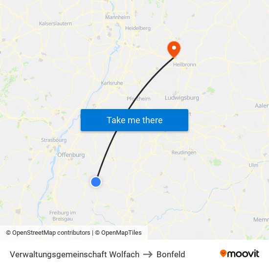 Verwaltungsgemeinschaft Wolfach to Bonfeld map