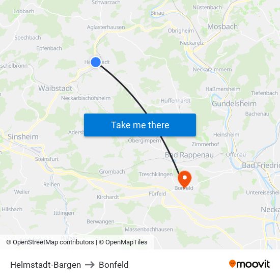 Helmstadt-Bargen to Bonfeld map