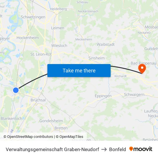 Verwaltungsgemeinschaft Graben-Neudorf to Bonfeld map