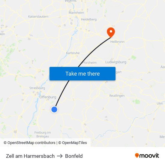 Zell am Harmersbach to Bonfeld map