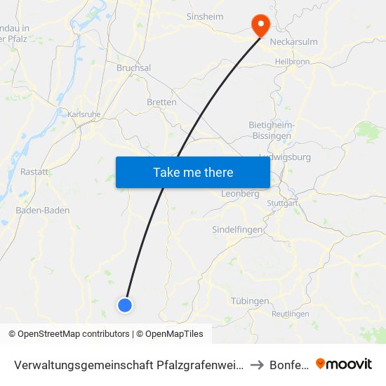 Verwaltungsgemeinschaft Pfalzgrafenweiler to Bonfeld map